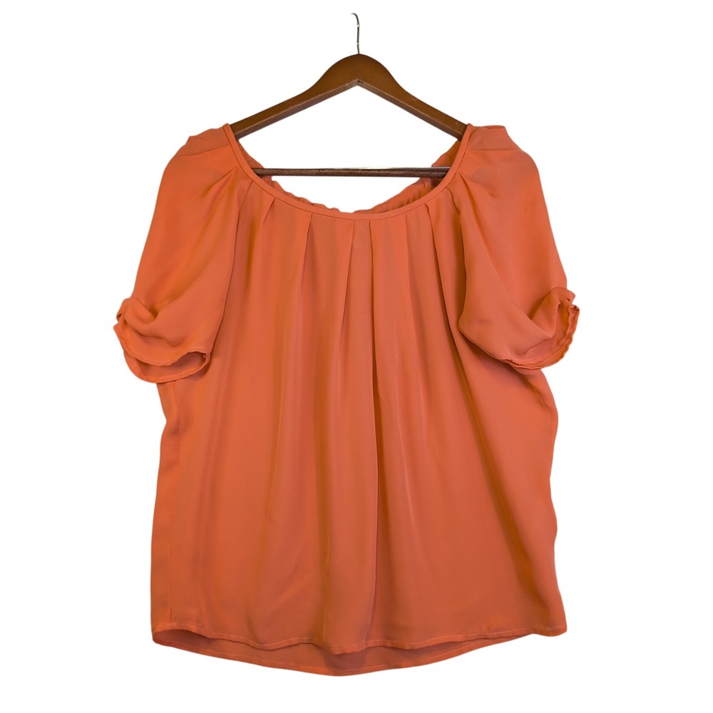 Joie 100% Silk Blouse Sz Sm Apricot Orange Pleated Short Puff Sleeve Bow Back